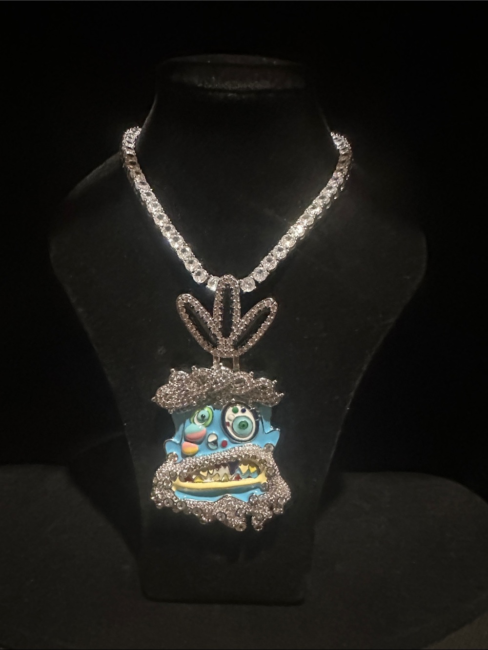 Travis Scott Blue Anime Pendant Necklace with Crystal Tennis Chain